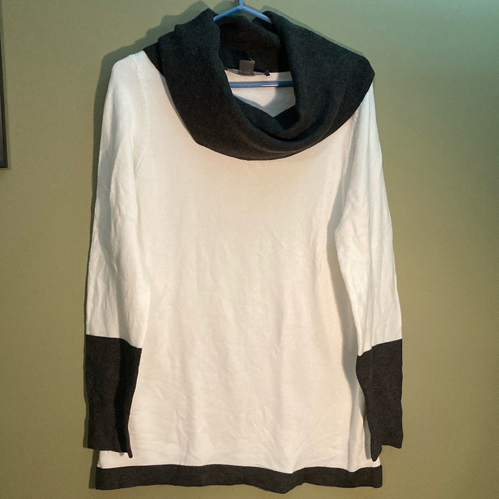 French Connection grey and white cowl neck sweater.